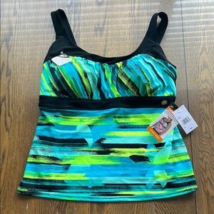 Striped Black and Green Tankini Top